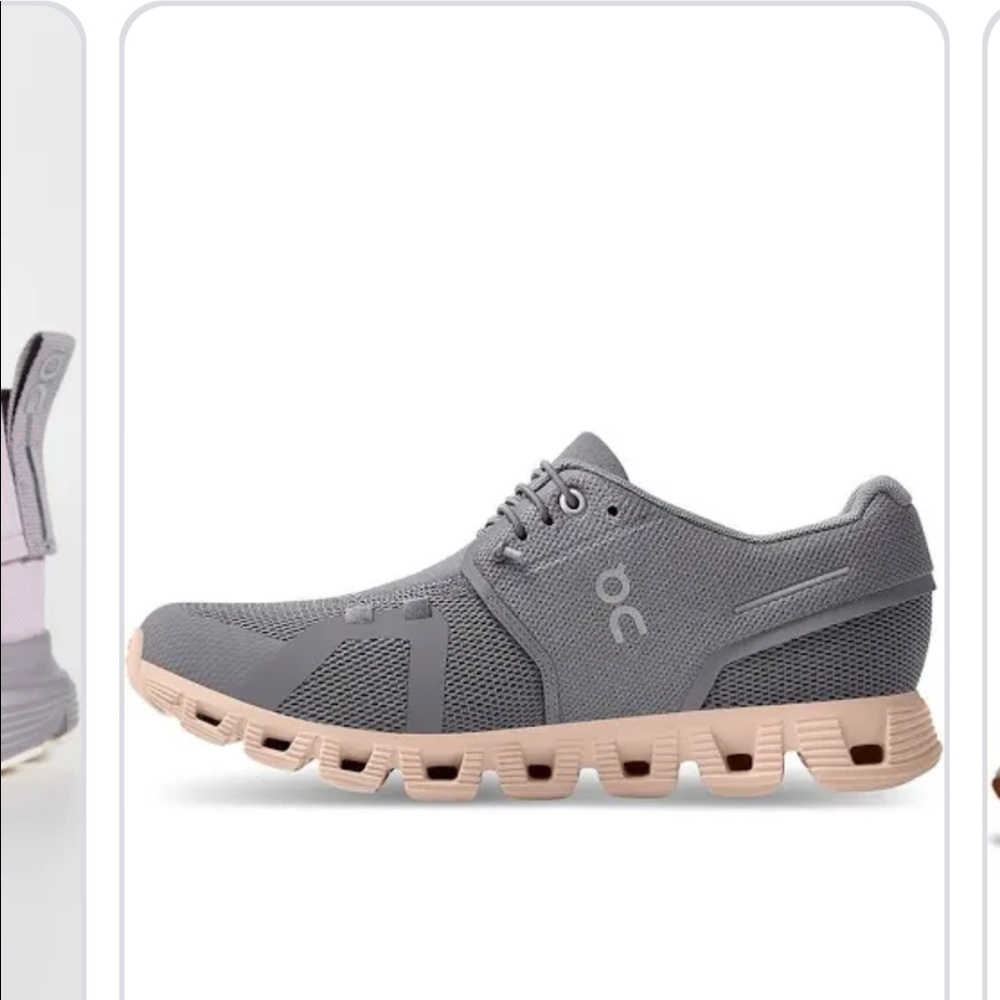 On cloud 5 womens sneakers in color zinc/shell. Size 8.5